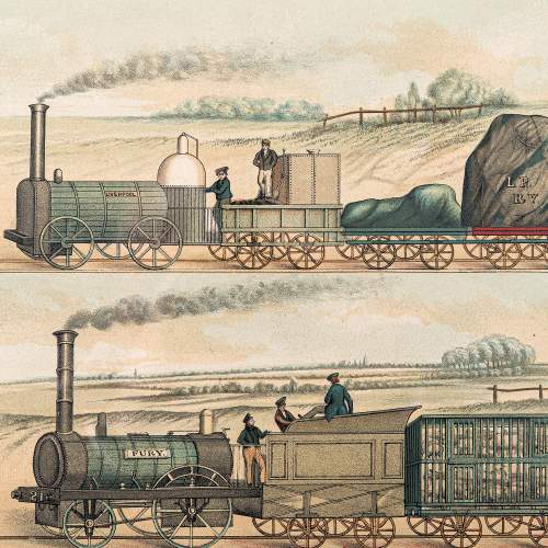 A Pair of Antique Victorian Framed Aquatints of Early Trains image-4