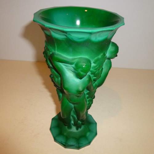 Heinrich Hoffman Ingrid Design Art Deco Malachite Glass Vase image-1