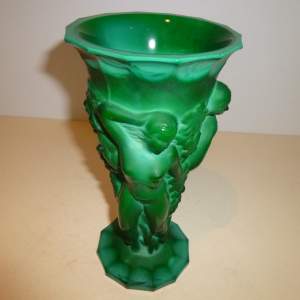 Heinrich Hoffman Ingrid Design Art Deco Malachite Glass Vase