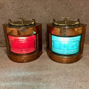 Pair Of Early 20th Century Copper And Brass Ships Lamps