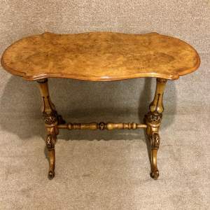 19th Century Figured Walnut Shaped Top Stretcher Table