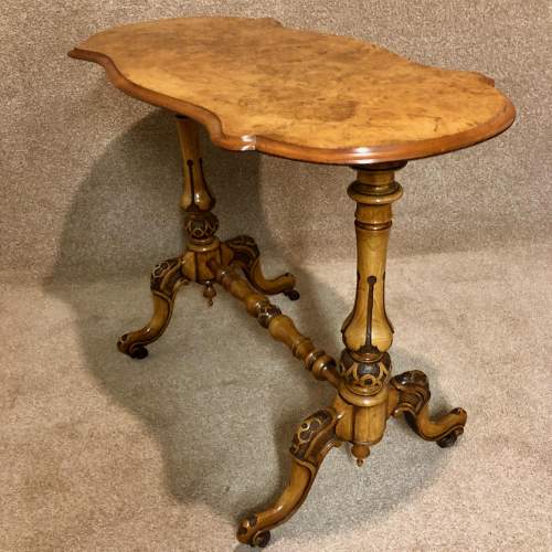 19th Century Figured Walnut Shaped Top Stretcher Table image-3