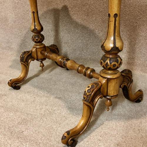 19th Century Figured Walnut Shaped Top Stretcher Table image-6