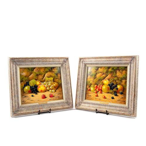 A Pair of Framed Oils on Board of Fruit on Mossy Bank image-1