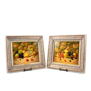 A Pair of Framed Oils on Board of Fruit on Mossy Bank