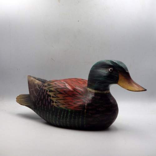 Vintage 20th Century Hand Painted & Carved Wooden Decoy Duck image-1