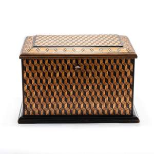 A Fine Antique Mahogany and Cube Marquetry Jewel Box