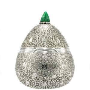 Antique Indian Kashmir Silver and Hardstone Lidded Cannister