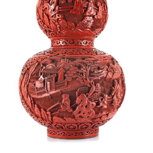 Lovely Vintage Chinese Gourd Shaped Red Lacquer Vase and Cover image-4