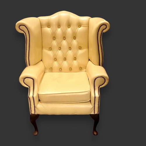 Vintage Cream Leather Chesterfield Armchair image-2