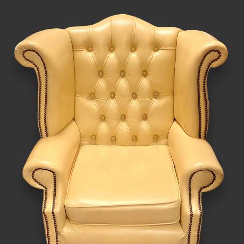 Vintage Cream Leather Chesterfield Armchair image-5