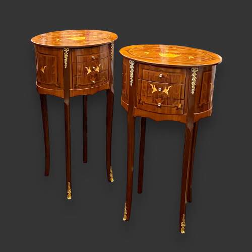 Pair of French Inlaid and Gilt Mounted Bedside Cabinets image-1