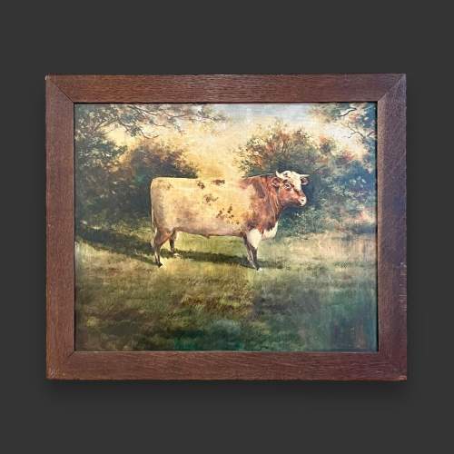 English School Oil on Board of a Hereford Bull image-1