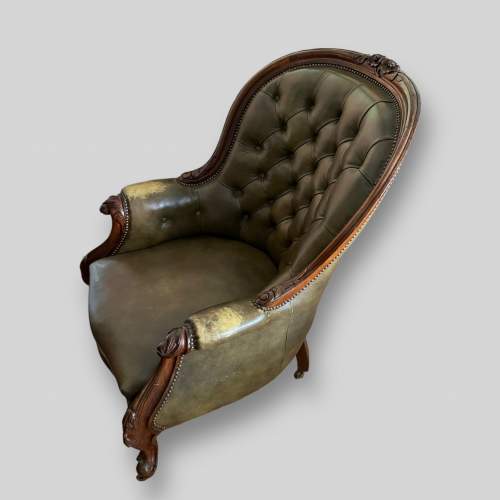 19th Century Victorian Green Leather Armchair image-2