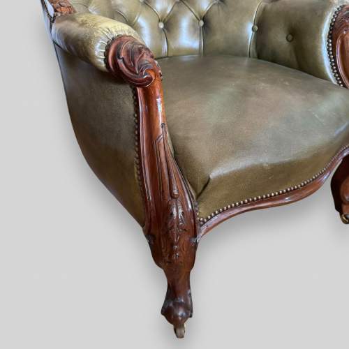 19th Century Victorian Green Leather Armchair image-5