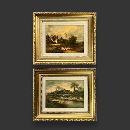 Signed Pair of Framed Oil on Board Paintings of River Scenes image-1