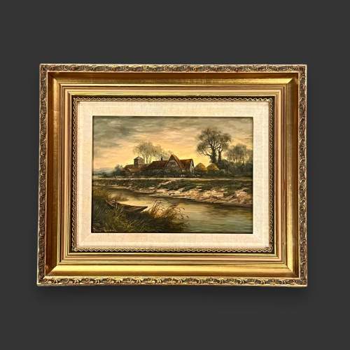 Signed Pair of Framed Oil on Board Paintings of River Scenes image-4