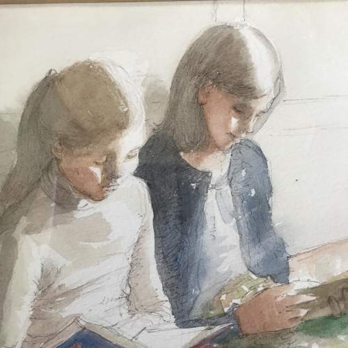 Watercolour & Pen Two Little Girls by Felicity Jones 1980 image-2