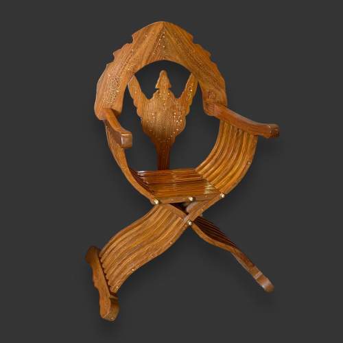 Syrian Brass Inlaid Large Savonarola X-Frame Chair image-1