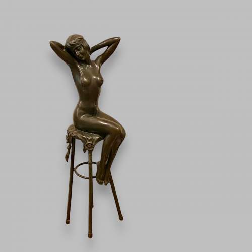 Signed 20th Century Bronze Nude Figurine image-1