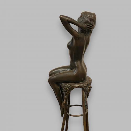 Signed 20th Century Bronze Nude Figurine image-3