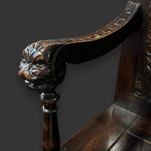 Late 19th Century Carved Oak Greenman Settle image-4