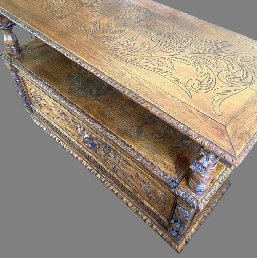 A 19th Century Carved Oak Monks Bench image-3