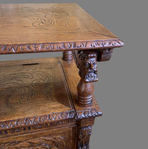 A 19th Century Carved Oak Monks Bench image-4