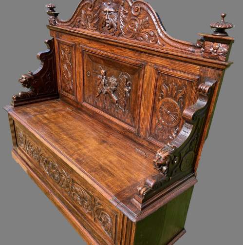 A 19th Century Heavily Carved Box Settle image-2