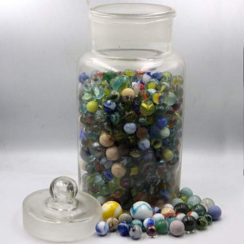 Glass Sweet Jar Full of Vintage and Antique Clay & Glass Marbles image-1