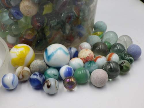 Glass Sweet Jar Full of Vintage and Antique Clay & Glass Marbles image-2