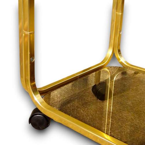 Hollywood Regency Gold Tubular & Smoked Glass Cocktail Trolley image-5