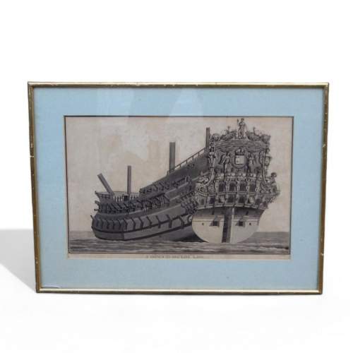 Georgian Ship Print Antique - 1801 - French Second Rate Picture image-1