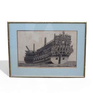 Georgian Ship Print Antique - 1801 - French Second Rate Picture