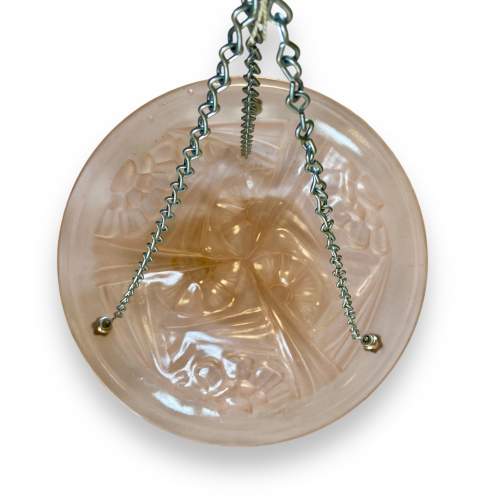 Art Deco French Pink Glass Plafonnier by Degue image-3