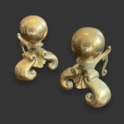 Large Victorian Brass Andirons image-1