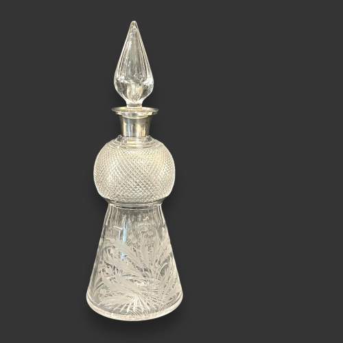 Edwardian Silver Mounted Cut Glass Thistle Decanter image-1