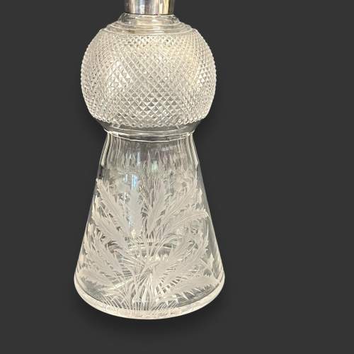 Edwardian Silver Mounted Cut Glass Thistle Decanter image-3