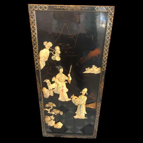 Chinese Black Lacquer Mother of Pearl and Gold Wall Plaque image-1