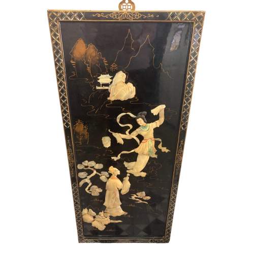 Chinese Black Lacquer Mother of Pearl and Gold Wall Plaque image-1