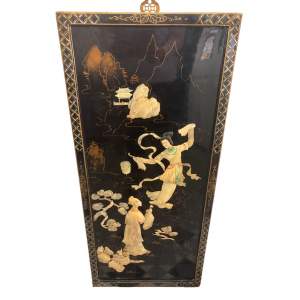 Chinese Black Lacquer Mother of Pearl and Gold Wall Plaque