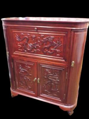 Chinese Rosewood Carved Drinks Cabinet