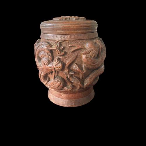 Chinese Hand Carved Tobacco Holder with Military Crest To Lid image-1