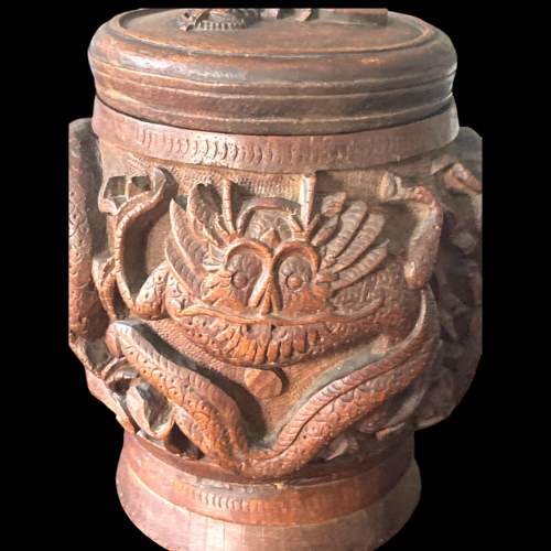 Chinese Hand Carved Tobacco Holder with Military Crest To Lid image-2