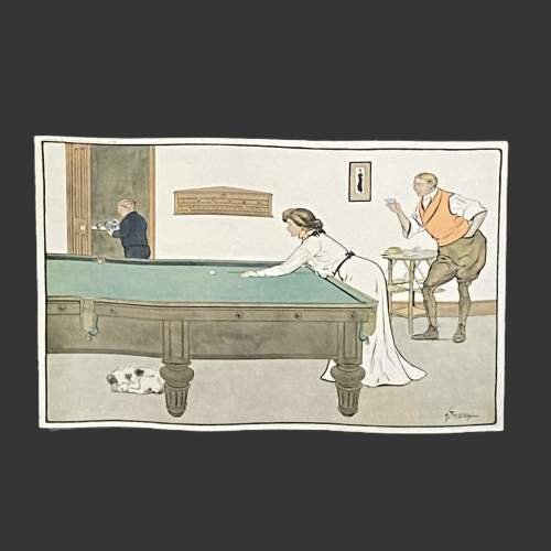 Billiards Scene Edwardian Chromolithograph by Lance Thackery image-4