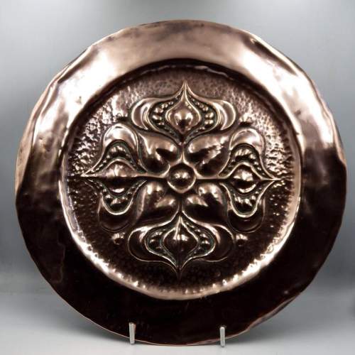 Art Nouveau Circa 1900 Repousse Small Copper Charger Plate image-1