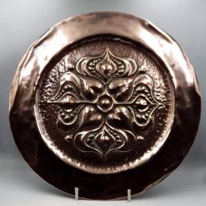 Art Nouveau Circa 1900 Repousse Small Copper Charger Plate