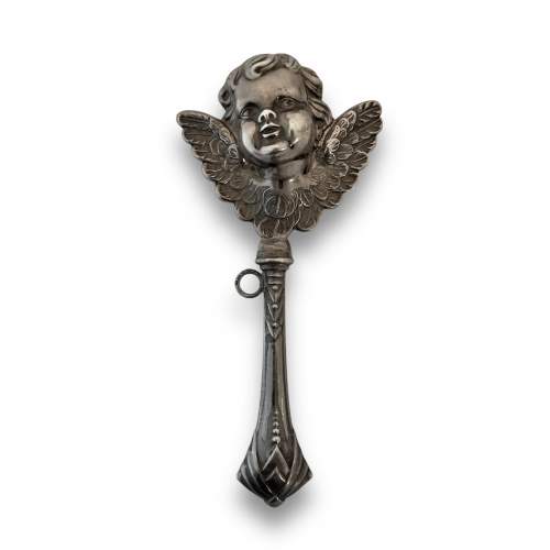 Silver Baby Rattle of Putto image-1