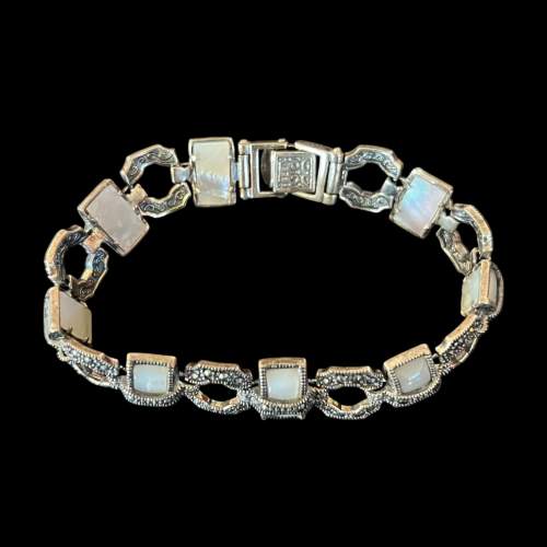 Silver Marcasite and Mother of Pearl Bracelet image-5