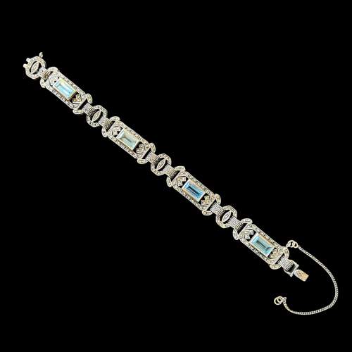 Silver Marcasite and Blue Stone Bracelet image-1